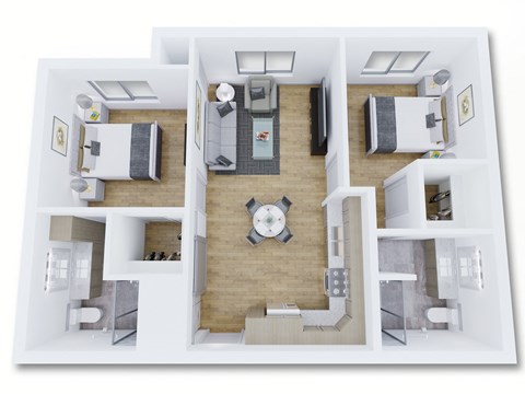 Floor plan for 2 beds, 2 baths, 894 sqft